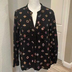 Zara Basic Collection Jeweled Long Sleeve Button Up Blouse